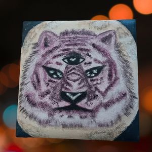 Unique Original Artwork Pink Moon Tiger Third Eye Metaphysical Canvas Painting